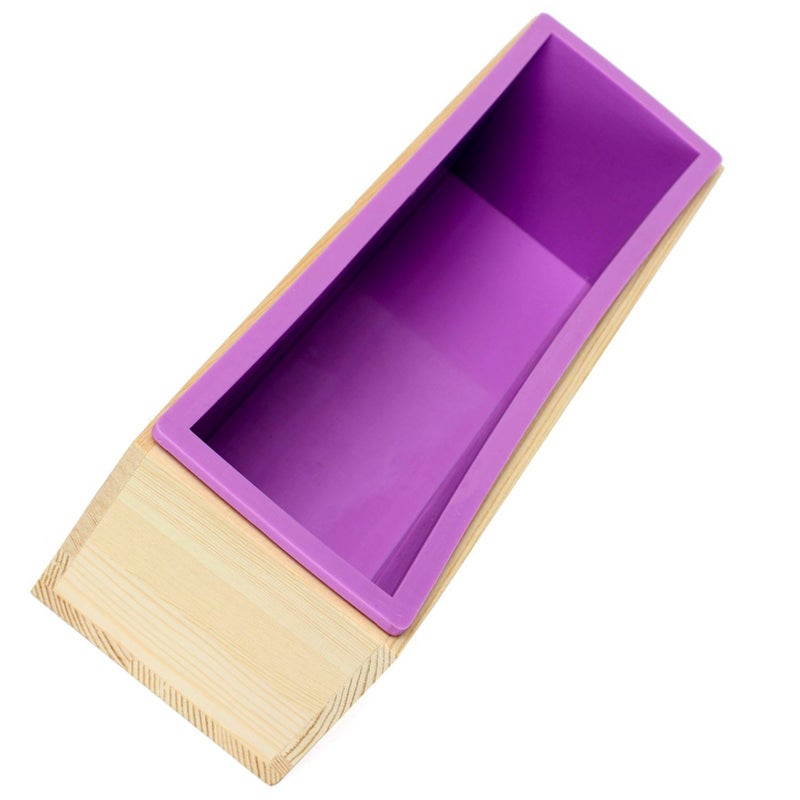 Ogrmar Silicone Soap Molds Kit-42 oz Wooden Silicone Rectangular Mold with Stainless Steel Wavy & Straight Scraper for Soap Cake Making (Purple) - Image 3